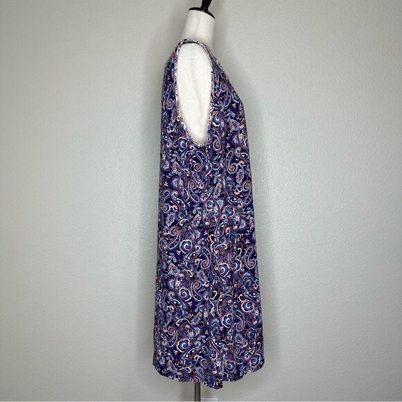 Lands’ End Blue Notch Neckline Paisley Jersey Knit Dress - Picture 5 of 12